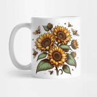 Vintage Sunflowers & Bees Botanical Mug